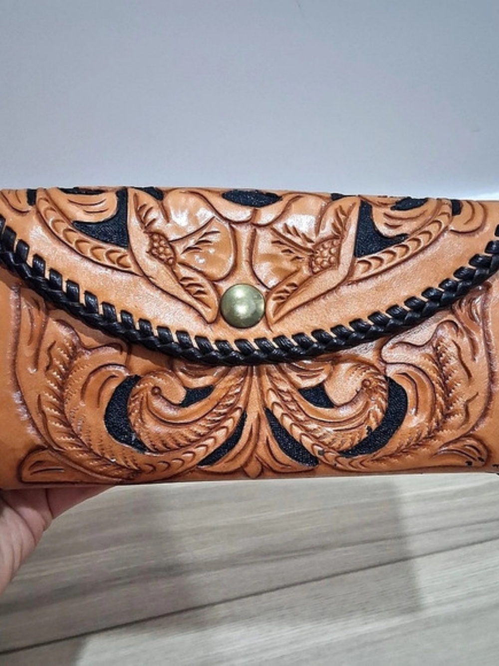 AHP Mexican Tooled Leather Wallet in Brown & Black